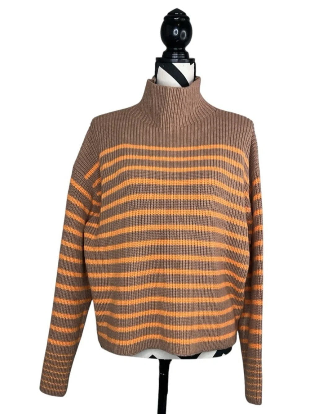 NWT Ann Taylor Sz L Striped Ribbed Knit Turtleneck Sweater